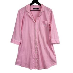 Lauren Ralph Lauren Sleep Shirt Button Down Pajama Pink Stripe - L